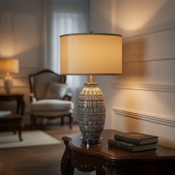 verina porcelain pattern blue ivory ceramic table lamp with ivory shade main lifestyle