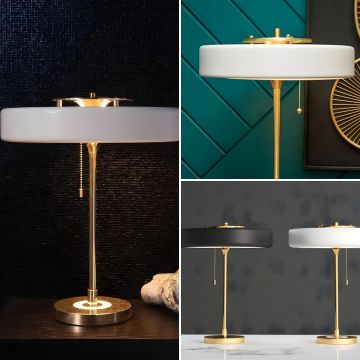 Pull The Plug Matte Gold Metal Table Lamp with White Shade Lifestyle