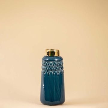 Cobalt Blue Gold Ceramic Vase White Background