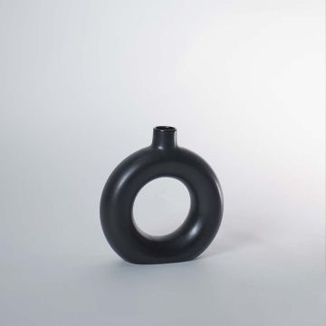 Donut Ceramic Flower Vase Matte Black Medium White Background