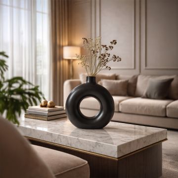 donut ceramic flower vase matte black large main lifestyle