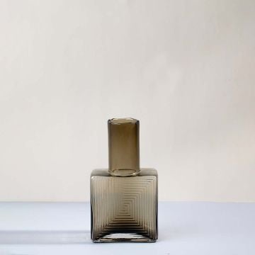 Square Geometric Shape Glass Vase Brown White Background