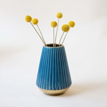 Modern Minimalist Gold Blue Ceramic Vase Lifestyle