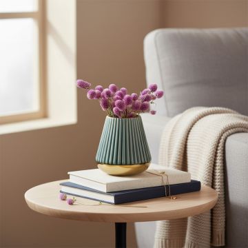 modern minimalist green gold ceramic vase main lifestyle