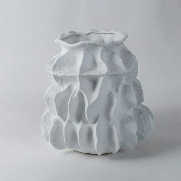 White Textured Round Ceramic Vase White Background