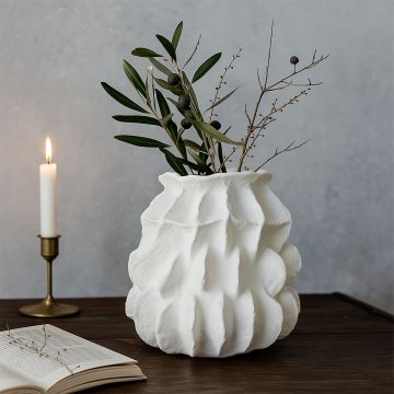white textured round ceramic vase main lifestyle