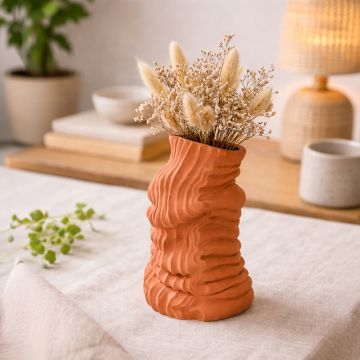 contour wave ceramic vase rust orange main lifestyle