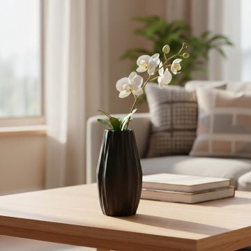 diamond shaped geometric ceramic vase black main lifestyle