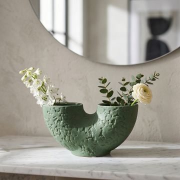 bandsaw textured ceramic vase green main lifestyle