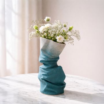 sorting hat crumpled ceramic vase blue grey main lifestyle