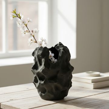 basalt ceramic vase black main lifestyle