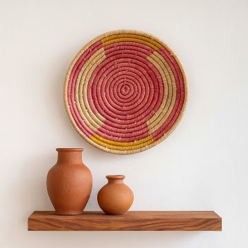 fisnor handwoven sabai grass wall hanging basket pink main lifestyle