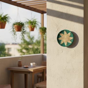 rising sun handwoven sabai grass hanging wall basket green medium main lifestyle