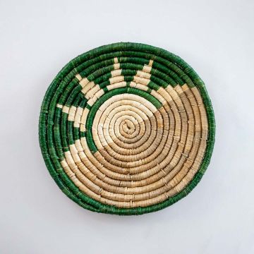 Rising Sun Handwoven Sabai Grass Hanging Wall Basket Green Large White Background