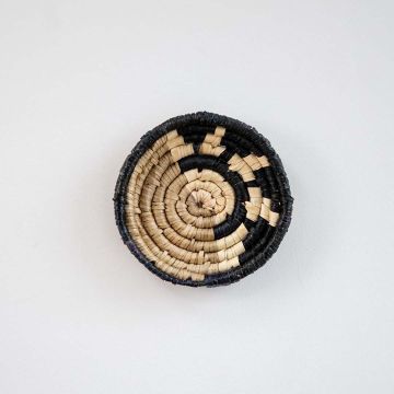Sunny Side Handwoven Sea Grass Hanging Wall Basket Black Small White Background