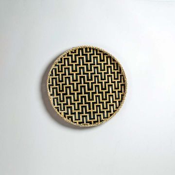 Maze Handwoven Round Wall Basket Beige Black White Background
