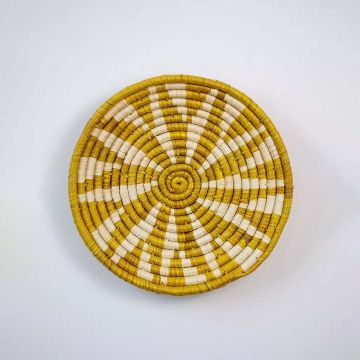 Inviting Sunflower Handwoven Sea Grass Hanging Wall Basket Yellow White Background