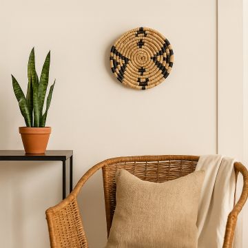 medieval touch handWoven sabai grass wall hanging basket small beige main main lifestyle