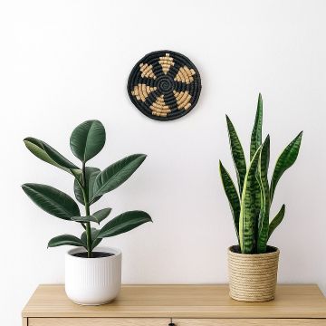 medieval touch handwoven sabai grass hanging wall basket small black main main lifestyle