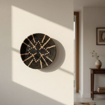 bahraini magic handwovenn sea grass hanging wall basket black medium main lifestyle