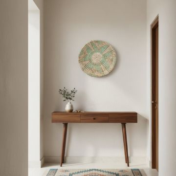 summer sunshine handwoven sabai grass hanging wall basket medium light green main lifestyle