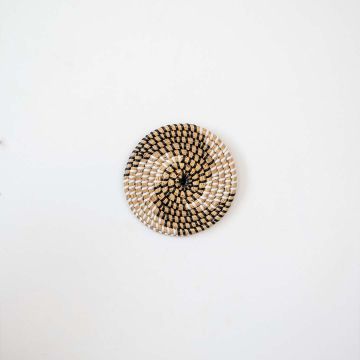Chihiro Handwoven Sabai Grass Hanging Wall Basket White Black Small White Background