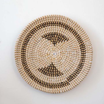 Chihiro Handwoven Sabai Grass Hanging Wall Basket White Black Large White Background