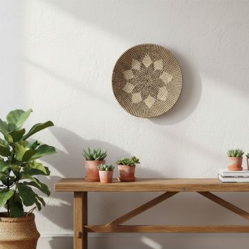 neja handwoven sabai grass hanging wall basket black medium main lifestyle