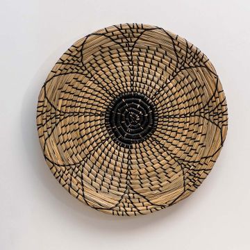 Evander Handwoven Sabai Grass Hanging Wall Basket Black White Background