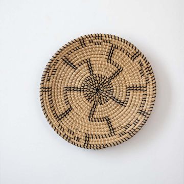 Kadynce Handwoven Sabai Grass Hanging Wall Basket Black White Background
