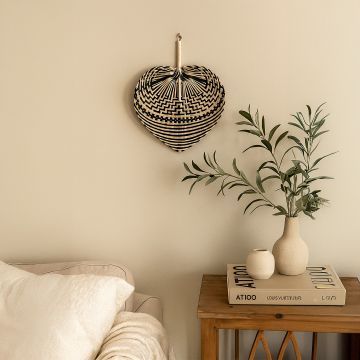 Multipurpose Handwoven Heart Shape Fan Black Main Lifestyle