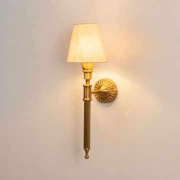 Elysian Brass Wall Sconce Fabric Shade light on white background