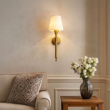 elysian brass wall sconce fabric shade main lifestyle