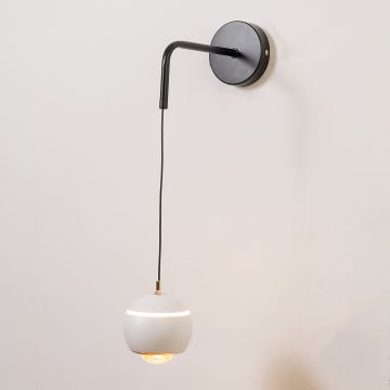 Minimalist Round Ball Metal Wall Light White Light On White Background