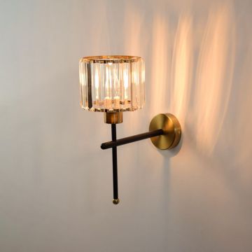 Aura Beam Black   Gold Metal Wall Lamp Light On White Background