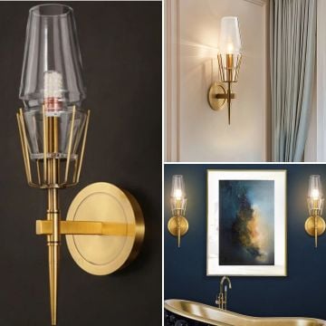 Diamond Shape Glass   Metal Golden Wall Lamp Lifestyle