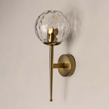 Mid Century Style Round Clear Glass Golden Wall Lamp Light Off White Background
