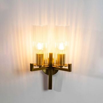 Evolve Double Nordic Style Modern Golden Metal & Glass Light Light On White Background