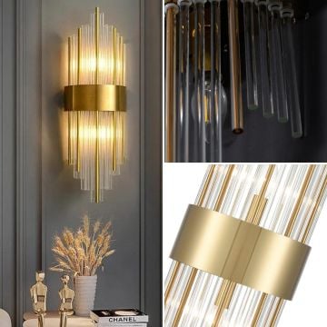 Ignite Crystal Glass Modern Gold Metal Wall Light with Steel Brackets Lifestyle