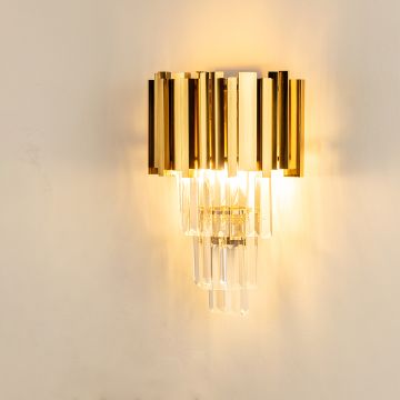 Cascade Gold Crystal Glass Wall Light Light On White Background
