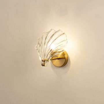 American Style Crystal Glass Shell Metal Wall Sconce Light On White Background