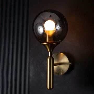 Smoky Grey Round Glass Wall Sconce Light On Black Background