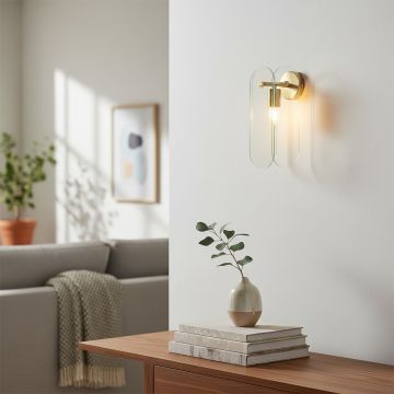 glorious gold metal glass wall sconce main lifestyle