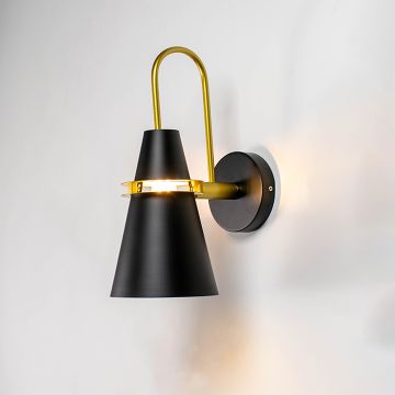 Skingk Industrial Loft Gold   Black Wall Sconce Light On White Background