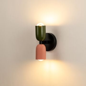 Up Down Wall Lamp Colored Pink Green Light On White Background