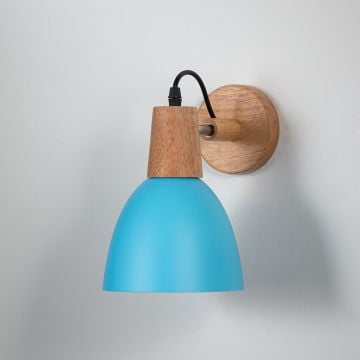 Dome Wooden Wall Light Blue Light Off White Background