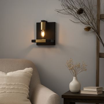 industrial rustic metal wall sconce gold black main main lifestyle