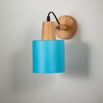 Long Wooden Wall Light Blue Light Off White Background