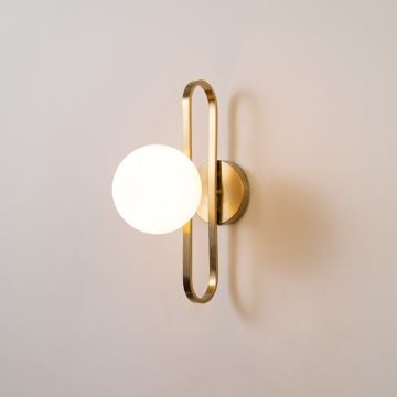 Oval Ring Wall Lamp Brass White Light on White Background