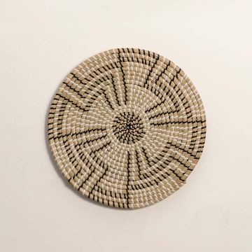 Abstract Black & Beige Handwoven Wall Basket White Background